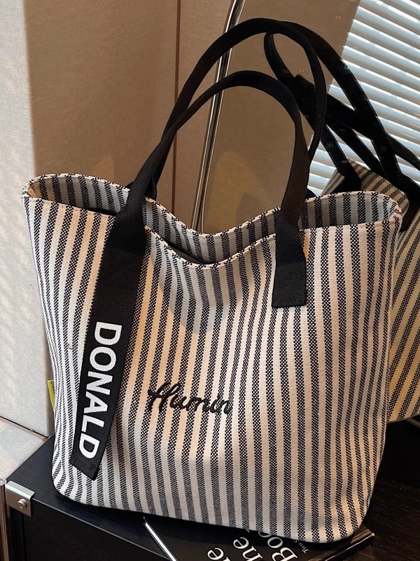 2025 Summer Striped Canvas Tote Bag for Women - Large Capacity Korean Style Shoulder Bag for Commuting and Classroom 2025 Summer Striped Canvas Tote Bag for Women - Large Capacity Korean Style Shoulder Bag for Commuting and Classroom