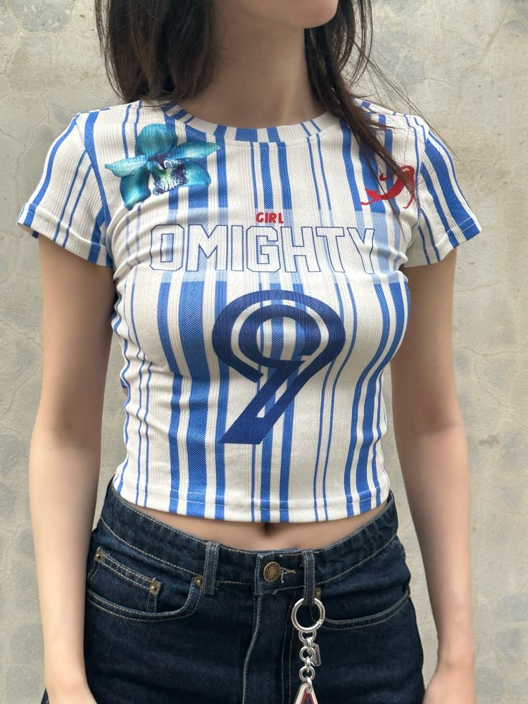2025 Summer Women's Blue Striped Tight Round Neck T-Shirt - Trendy Jersey Style, Short Sleeve, Casual Fashion 2025 Summer Women's Blue Striped Tight Round Neck T-Shirt - Trendy Jersey Style, Short Sleeve, Casual Fashion