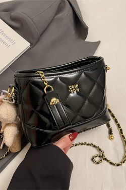 2025 Summer Women's Diamond-Patterned Bucket Bag, Chic Small Chain Crossbody, Fashionable and Versatile Style