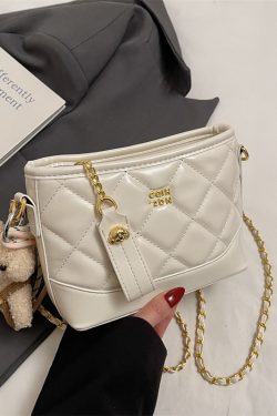 2025 Summer Women's Diamond-Patterned Bucket Bag, Chic Small Chain Crossbody, Fashionable and Versatile Style