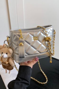 2025 Summer Women's Diamond-Patterned Bucket Bag, Chic Small Chain Crossbody, Fashionable and Versatile Style
