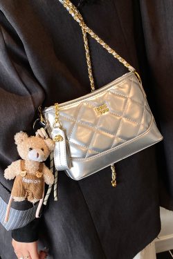 2025 Summer Women's Diamond-Patterned Bucket Bag, Chic Small Chain Crossbody, Fashionable and Versatile Style