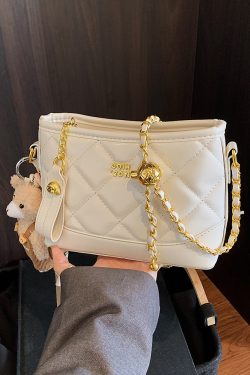 2025 Summer Women's Diamond-Patterned Bucket Bag, Chic Small Chain Crossbody, Fashionable and Versatile Style