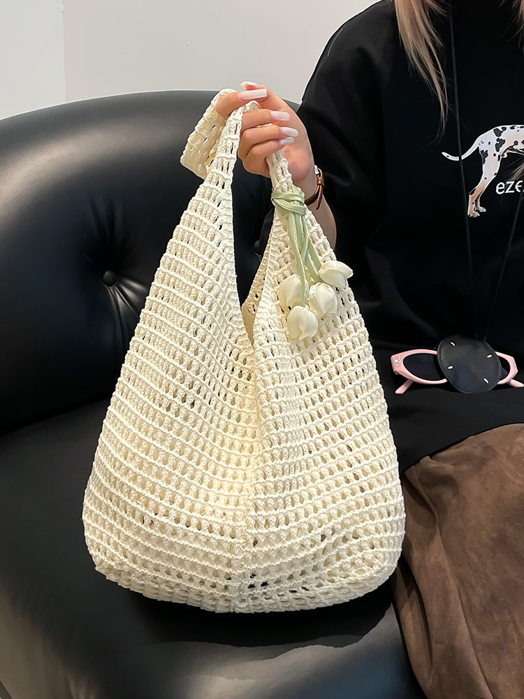 2025 Summer Women's Large Capacity Hollow Woven Beach Bucket Bag - Trendy Simple Design for Coastal Adventures 2025 Summer Women's Large Capacity Hollow Woven Beach Bucket Bag - Trendy Simple Design for Coastal Adventures