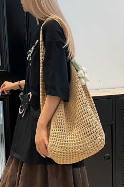 2025 Summer Women's Large Capacity Hollow Woven Beach Bucket Bag - Trendy Simple Design for Coastal Adventures