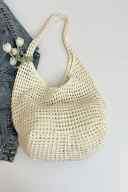 2025 Summer Women's Large Capacity Hollow Woven Beach Bucket Bag - Trendy Simple Design for Coastal Adventures