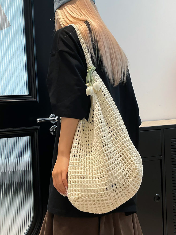 2025 Summer Women's Large Capacity Hollow Woven Beach Bucket Bag - Trendy Simple Design for Coastal Adventures 2025 Summer Women's Large Capacity Hollow Woven Beach Bucket Bag - Trendy Simple Design for Coastal Adventures