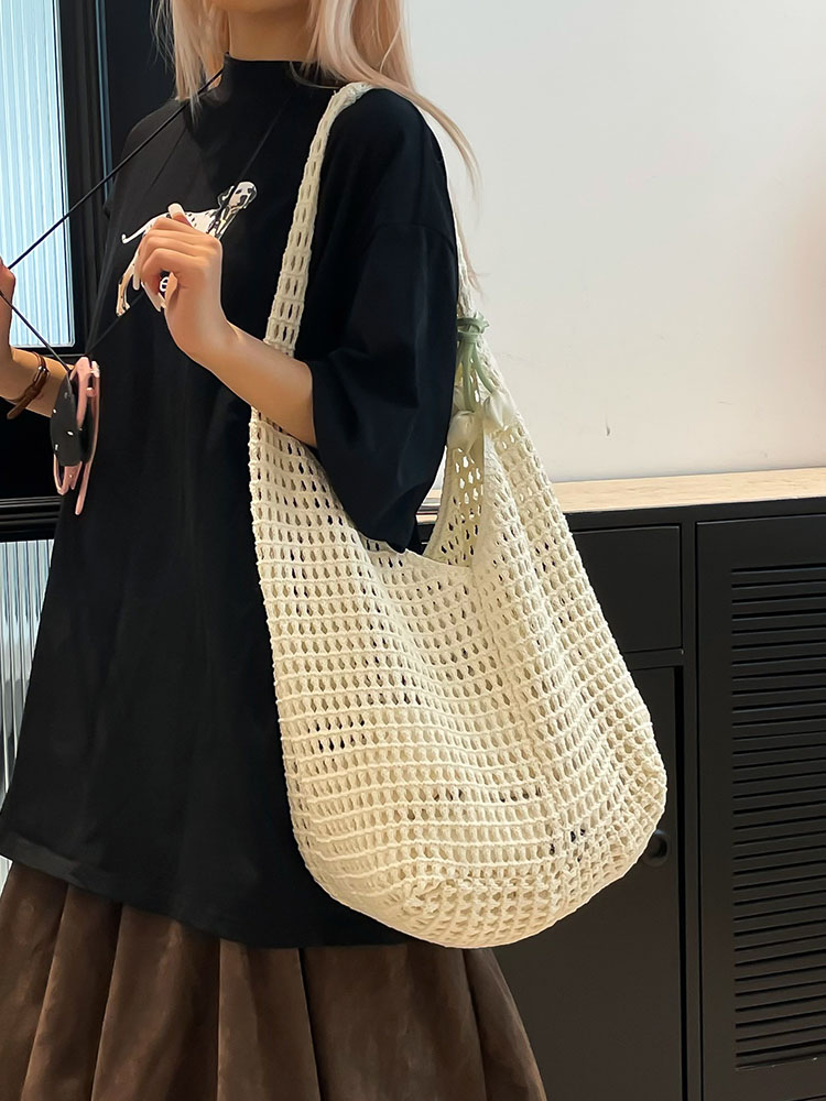 2025 Summer Women's Large Capacity Hollow Woven Beach Bucket Bag - Trendy Simple Design for Coastal Adventures 2025 Summer Women's Large Capacity Hollow Woven Beach Bucket Bag - Trendy Simple Design for Coastal Adventures