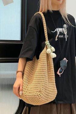 2025 Summer Women's Large Capacity Hollow Woven Beach Bucket Bag - Trendy Simple Design for Coastal Adventures