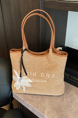 2025 Summer Women's Large Capacity Woven Straw Tote Bag - Minimalist Casual Beach Vacation Style