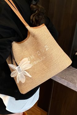 2025 Summer Women's Large Capacity Woven Straw Tote Bag - Minimalist Casual Beach Vacation Style