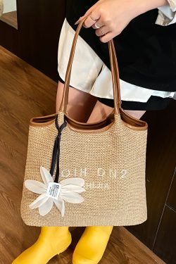2025 Summer Women's Large Capacity Woven Straw Tote Bag - Minimalist Casual Beach Vacation Style