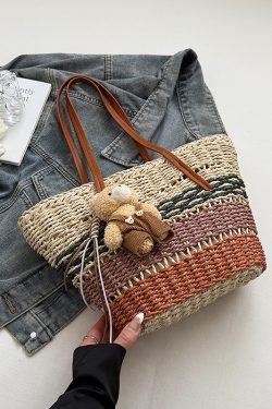 2025 Summer Women's Versatile Woven Straw Bucket Bag - Fashionable Crossbody for Beach Vacation & Everyday Use
