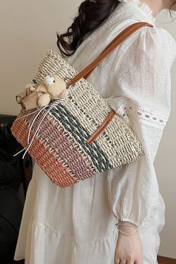 2025 Summer Women's Versatile Woven Straw Bucket Bag - Fashionable Crossbody for Beach Vacation & Everyday Use