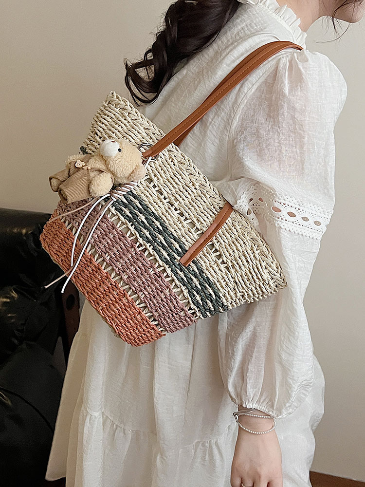 2025 Summer Women's Versatile Woven Straw Bucket Bag - Fashionable Crossbody for Beach Vacation & Everyday Use 2025 Summer Women's Versatile Woven Straw Bucket Bag - Fashionable Crossbody for Beach Vacation & Everyday Use