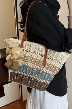 2025 Summer Women's Versatile Woven Straw Bucket Bag - Fashionable Crossbody for Beach Vacation & Everyday Use