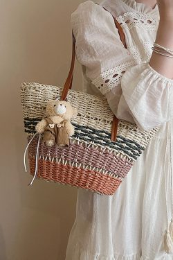 2025 Summer Women's Versatile Woven Straw Bucket Bag - Fashionable Crossbody for Beach Vacation & Everyday Use