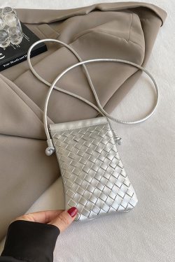2025 Summer Woven Mini Crossbody Bag for Women - Trendy High-End Small Phone Bag for Walking and Outings