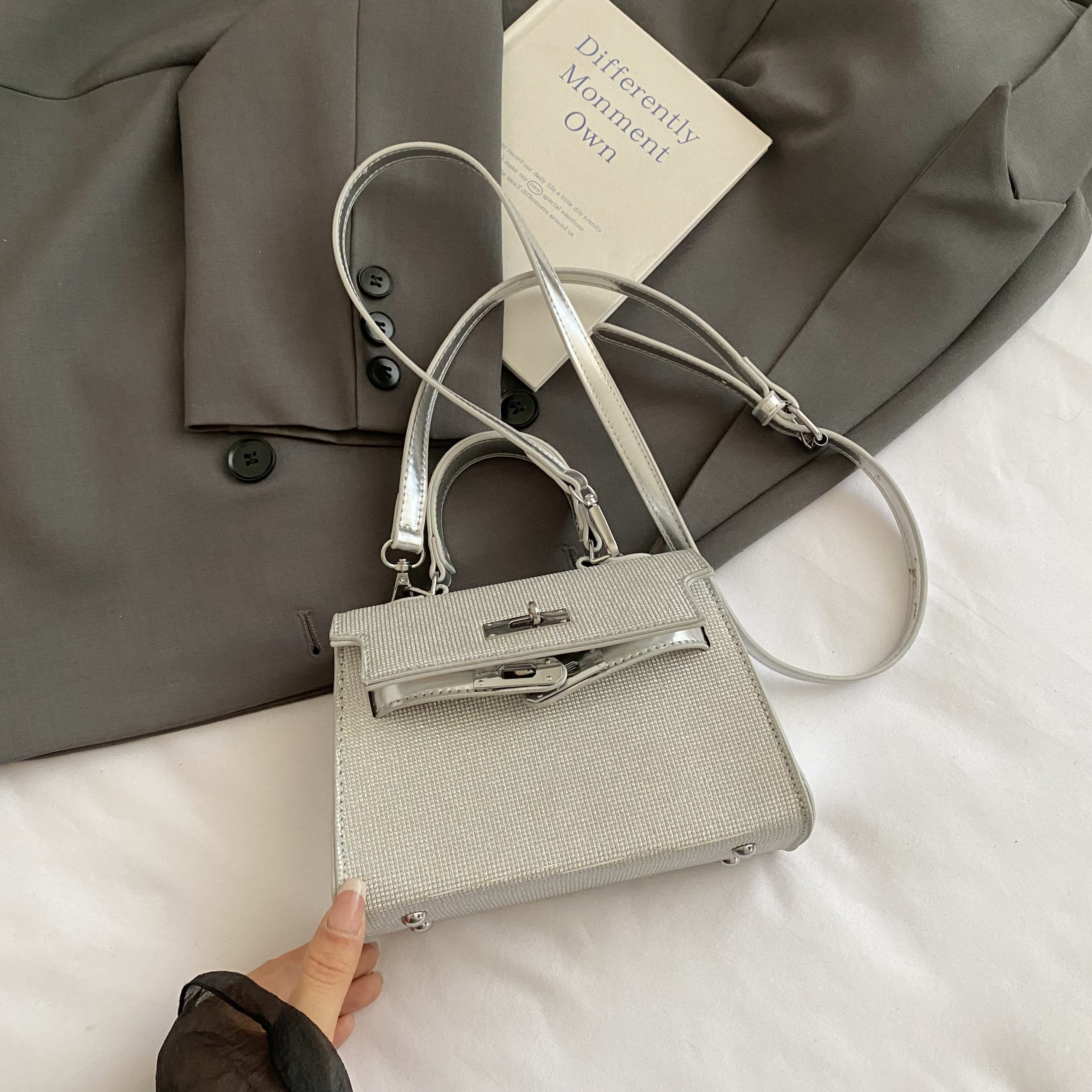 2025 Trendy Silver Kelly Handbag for Women - Versatile Small Square Shoulder Crossbody Bag 2025 Trendy Silver Kelly Handbag for Women - Versatile Small Square Shoulder Crossbody Bag