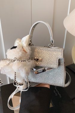 2025 Trendy Silver Kelly Handbag for Women - Versatile Small Square Shoulder Crossbody Bag