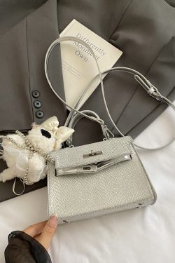 2025 Trendy Silver Kelly Handbag for Women - Versatile Small Square Shoulder Crossbody Bag