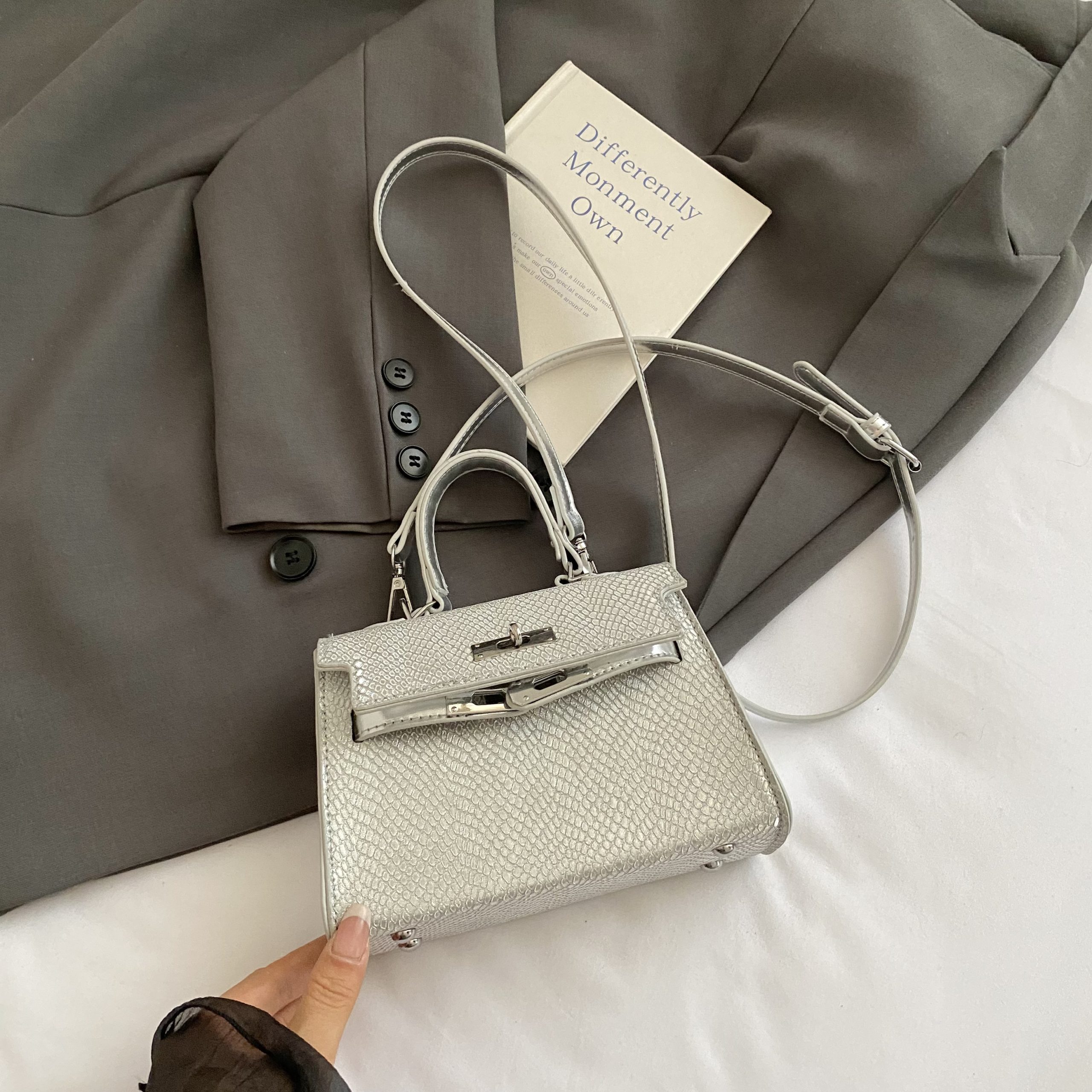 2025 Trendy Silver Kelly Handbag for Women - Versatile Small Square Shoulder Crossbody Bag 2025 Trendy Silver Kelly Handbag for Women - Versatile Small Square Shoulder Crossbody Bag