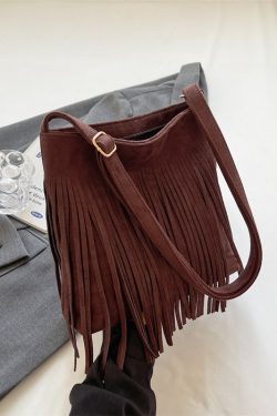 2025 Women's Autumn Winter Retro Korean Style Tassel Small Square Shoulder Bag - High-End Minimalist Fashion Accessory