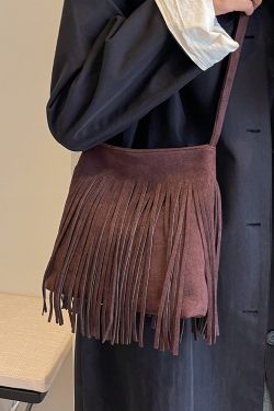 2025 Women's Autumn Winter Retro Korean Style Tassel Small Square Shoulder Bag - High-End Minimalist Fashion Accessory