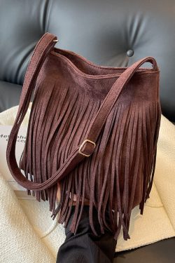 2025 Women's Autumn Winter Retro Korean Style Tassel Small Square Shoulder Bag - High-End Minimalist Fashion Accessory
