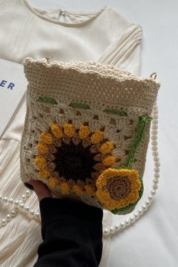 2025 Women's Cotton Woven Crossbody Bag with Pearl Chain - Small Beach Vacation Phone Bag for Summer Style