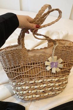 2025 Women's Hollow Woven Straw Beach Bag - Handheld Summer Seaside Vacation Tote for Commuting and Vegetables