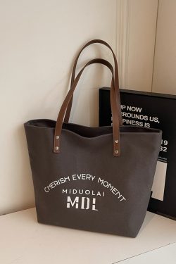 2025 Women's Letter Canvas Tote Bag - Large Capacity Korean Style Versatile Commuter Shoulder Handbag