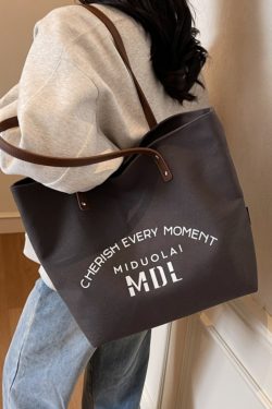 2025 Women's Letter Canvas Tote Bag - Large Capacity Korean Style Versatile Commuter Shoulder Handbag