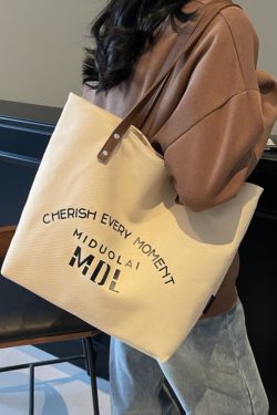 2025 Women's Letter Canvas Tote Bag - Large Capacity Korean Style Versatile Commuter Shoulder Handbag