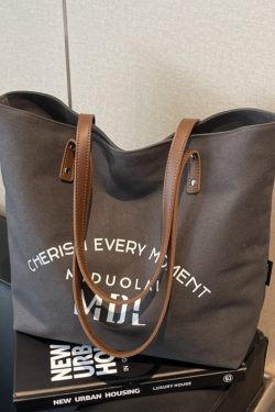 2025 Women's Letter Canvas Tote Bag - Large Capacity Korean Style Versatile Commuter Shoulder Handbag