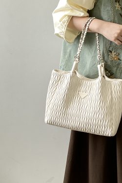 2025 Women's Pleated Tote Bag - Versatile Commuter Shoulder Handbag with Chain - Stylish Large Bag for Everyday Use