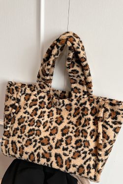 2025 Women's Plush Leopard Print Tote Bag - Fluffy Shoulder Bag with Large Capacity for Spring and Summer Fashion