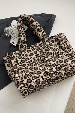 2025 Women's Plush Leopard Print Tote Bag - Fluffy Shoulder Bag with Large Capacity for Spring and Summer Fashion