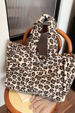 2025 Women's Plush Leopard Print Tote Bag - Fluffy Shoulder Bag with Large Capacity for Spring and Summer Fashion