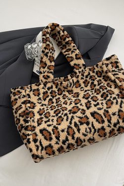 2025 Women's Plush Leopard Print Tote Bag - Fluffy Shoulder Bag with Large Capacity for Spring and Summer Fashion