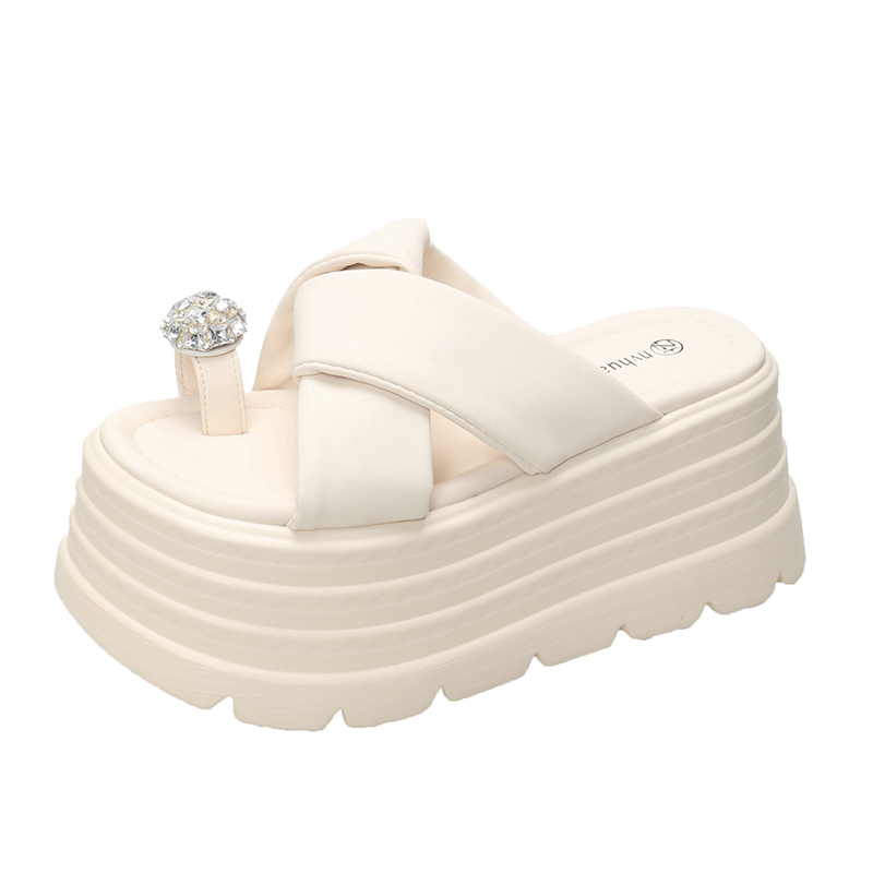 2025 Women's Rhinestone Open-Toe Sandals - 8cm Thick-Soled Platform Slippers for Summer Outdoor Wear, Height-Increasing, Petite Sizes 2025 Women's Rhinestone Open-Toe Sandals - 8cm Thick-Soled Platform Slippers for Summer Outdoor Wear, Height-Increasing, Petite Sizes