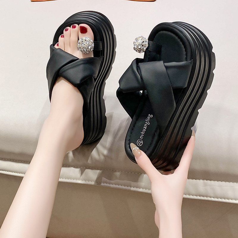 2025 Women's Rhinestone Open-Toe Sandals - 8cm Thick-Soled Platform Slippers for Summer Outdoor Wear, Height-Increasing, Petite Sizes 2025 Women's Rhinestone Open-Toe Sandals - 8cm Thick-Soled Platform Slippers for Summer Outdoor Wear, Height-Increasing, Petite Sizes