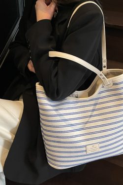2025 Women's Striped Canvas Tote Bag - Large Capacity Shoulder Bag for Class & Commuting, Versatile Fashion Essential