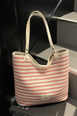 2025 Women's Striped Canvas Tote Bag - Large Capacity Shoulder Bag for Class & Commuting, Versatile Fashion Essential