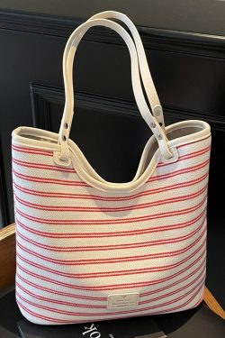 2025 Women's Striped Canvas Tote Bag - Large Capacity Shoulder Bag for Class & Commuting, Versatile Fashion Essential