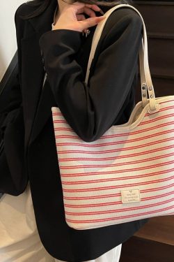 2025 Women's Striped Canvas Tote Bag - Large Capacity Shoulder Bag for Class & Commuting, Versatile Fashion Essential