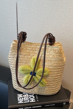 2025 Women's Summer Bohemian Woven Beach Bag - Straw Bucket Bag for Seaside Outings, Single Shoulder Design