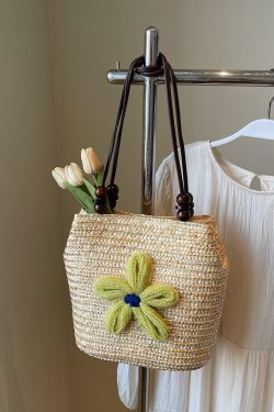 2025 Women's Summer Bohemian Woven Beach Bag - Straw Bucket Bag for Seaside Outings, Single Shoulder Design