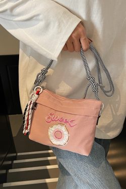 2025 Women's Summer Embroidered Donut Nylon Canvas Crossbody Bag with Zipper - Small Phone Purse for Everyday Use