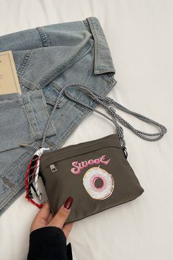 2025 Women's Summer Embroidered Donut Nylon Canvas Crossbody Bag with Zipper - Small Phone Purse for Everyday Use